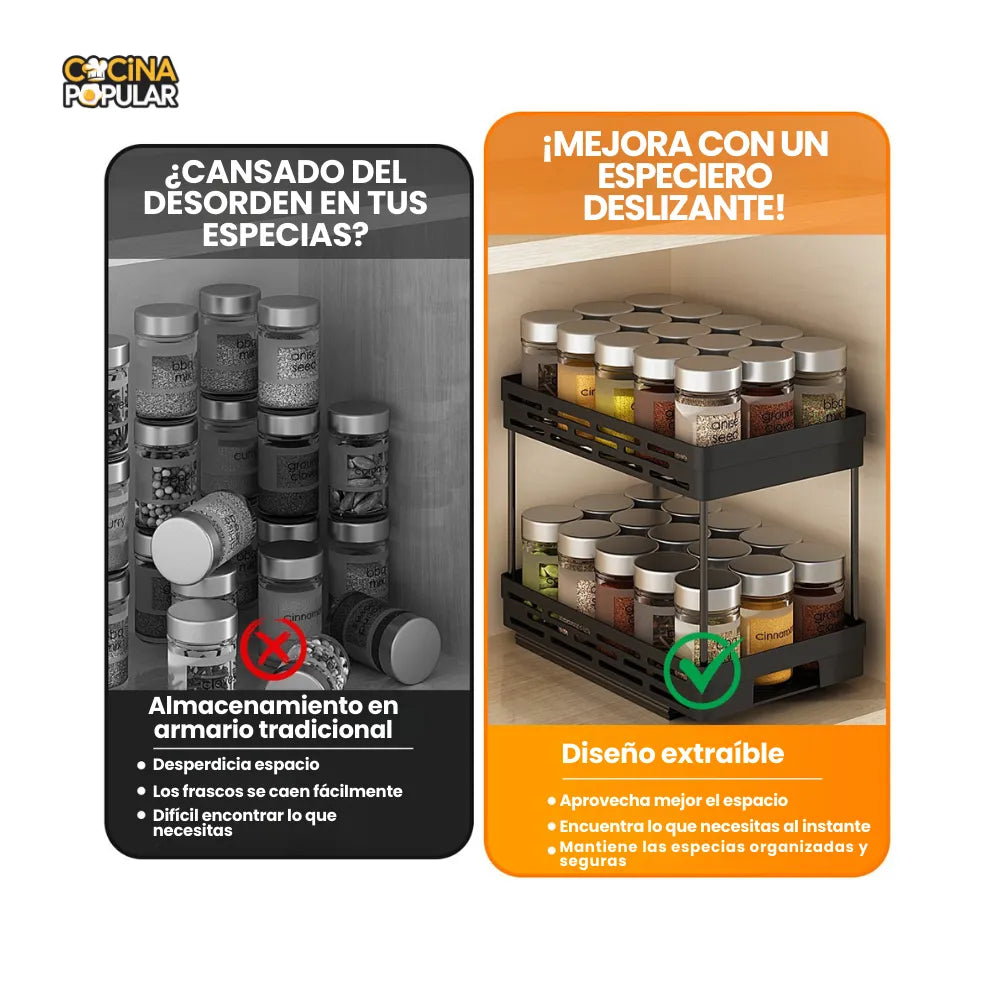 Estante de Almacenamiento de Condimentos Deslizante - Cocina Popular - Cocina Popular