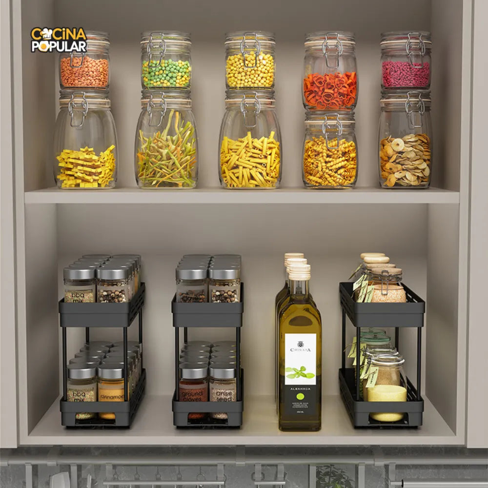 Estante de Almacenamiento de Condimentos Deslizante - Cocina Popular - Cocina Popular