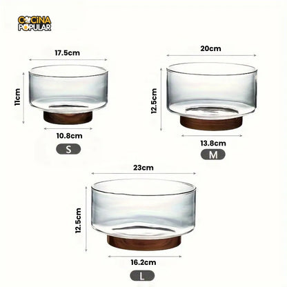 Cuenco de Fruta de Cristal con Base de Madera - Cocina Popular - Cocina Popular