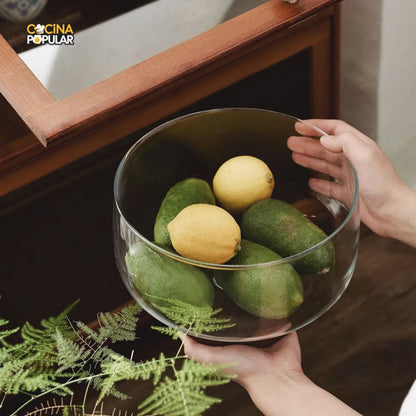 Cuenco de Fruta de Cristal con Base de Madera - Cocina Popular - Cocina Popular