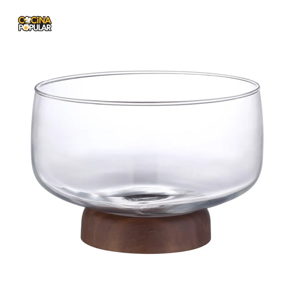 Cuenco de Fruta de Cristal con Base de Madera - Cocina Popular - Cocina Popular