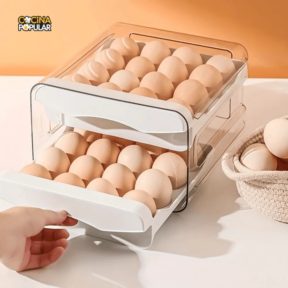 Organizador de Huevos de 32 Rejillas - Diseño de Cajón para Nevera - Cocina Popular - Cocina Popular
