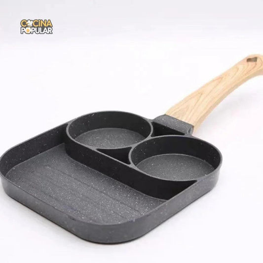 Sartén Antiaderente de 3 Compartimentos para Omeletas y Pancakes - Cocina Popular - Cocina Popular