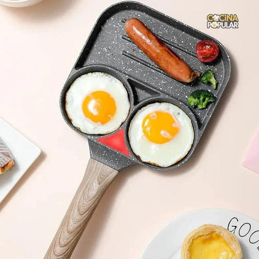 Sartén Antiaderente de 3 Compartimentos para Omeletas y Pancakes - Cocina Popular - Cocina Popular